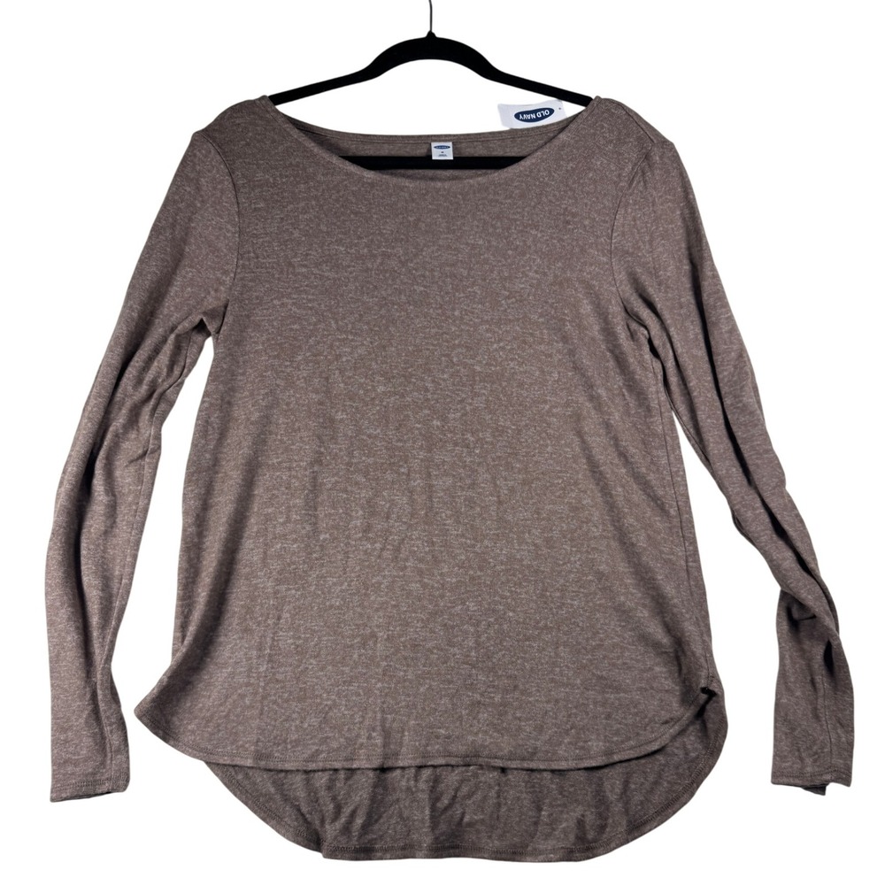 Old Navy Womens Long Sleeve Tunic Top Brown Heathered Round Hem Size Medium NWT